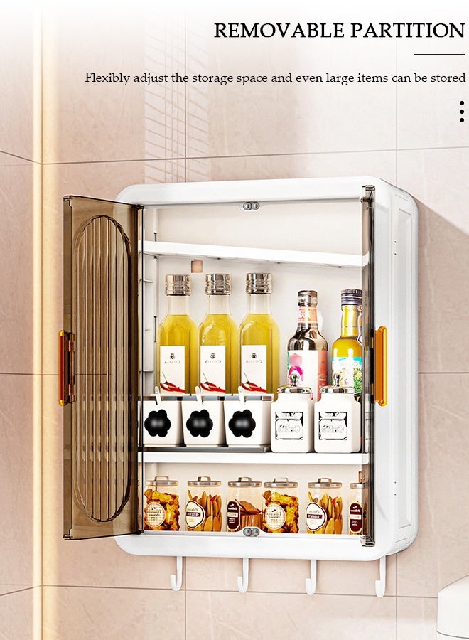 DUNISO Bathroom Shelf Wall Mounted,Bathroom Organizers and Storage, Over The Toilet Storage Rack, Kitchen Cabinet Cosmetics Makeup Organizer with Door and Hooks,Utility Shelves for Bathroom Kitchen - Image 4